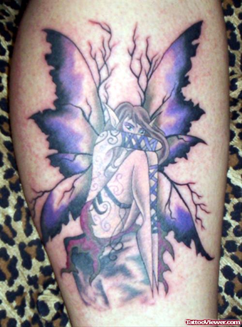 Awesome Purple Ink Fairy Tattoo