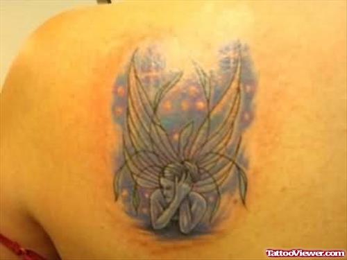 Awesome Fairy Tattoo On Back Shoulder