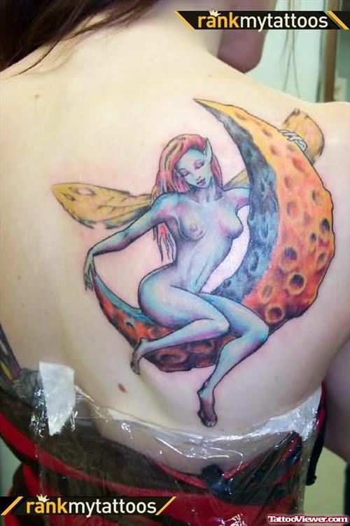 Fairy Moon Tattoo On Back