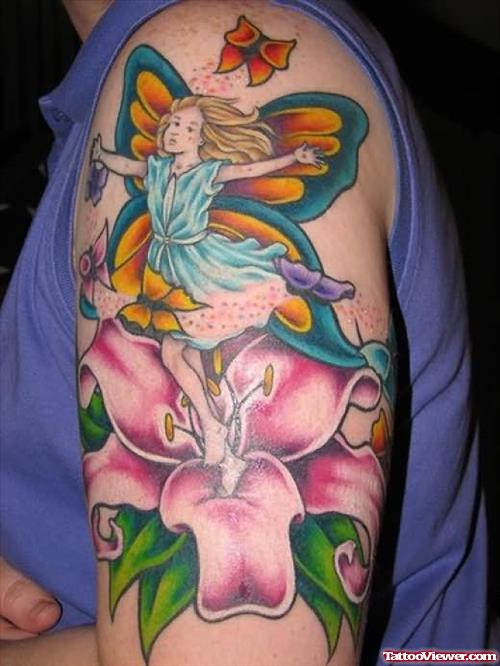 Cool Fairy Tattoo On Shoulder