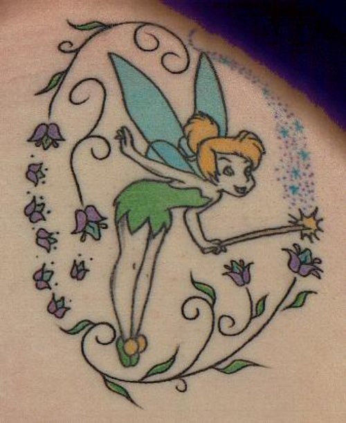 Fairy With Flowers Tattoo On Back