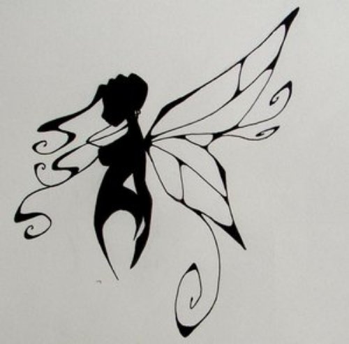 Attractive Black Ink Tribal Fairy Tattoo Design