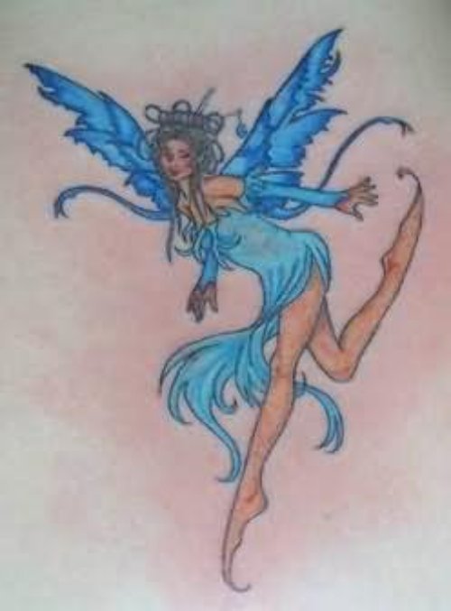 Blue Ink Beautiful Fairy Tattoo