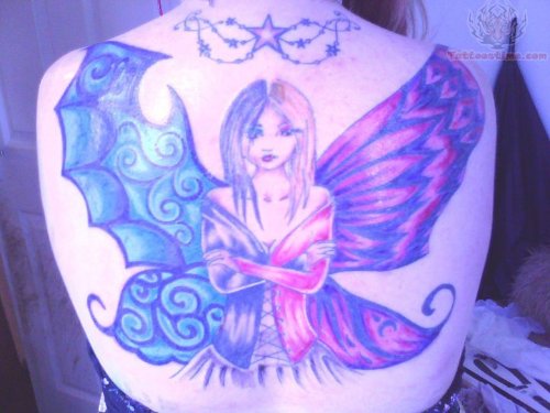 Angel And Devil Fairy Tattoo On Back