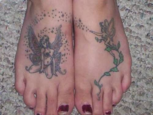 Two Fairies Tattoos On Feet