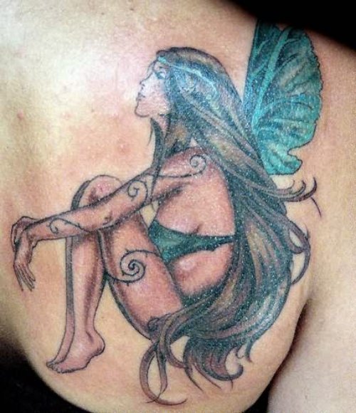 Blue Color Designs With Fairy Tattoos