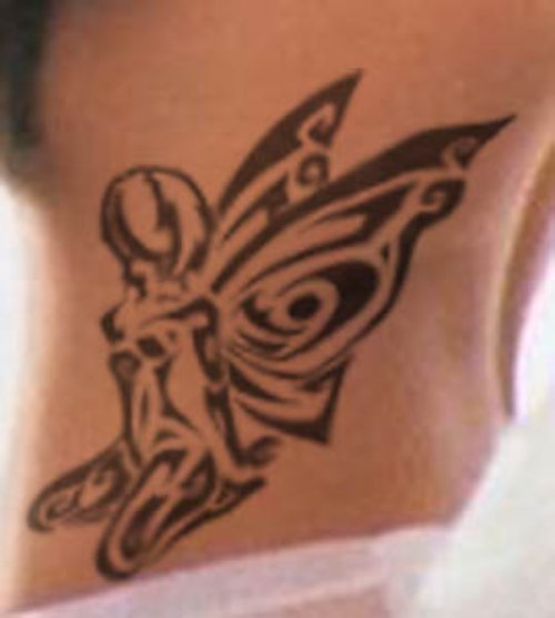 Awesome Black Ink Tribal Fairy Tattoo