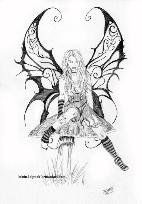 Mushroom And Gothic Fairy Tattoo
