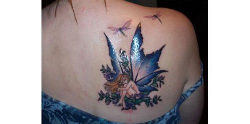 Girl Right Back Shoulder Fairy Tattoo