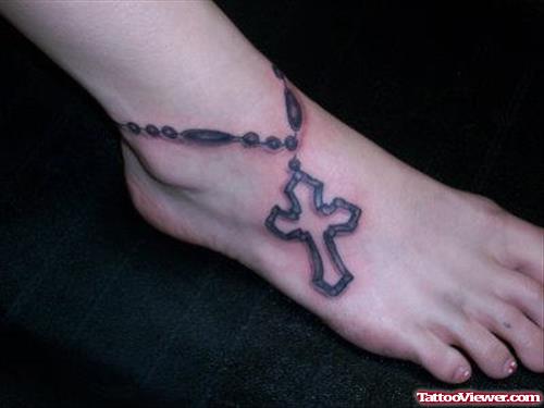 Rosary Faith Tattoo On Ankle