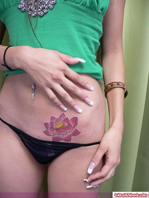 Lotus Flower Faith Tattoo On Belly