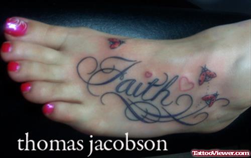 Butterflies And Faith Tattoo On Left Foot