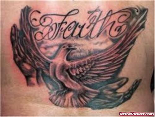 Grey Ink Open Wings Dove Faith Tattoo