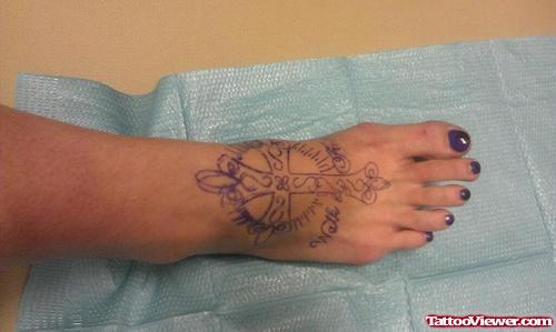 Faith Cross Tattoo On Right Foot