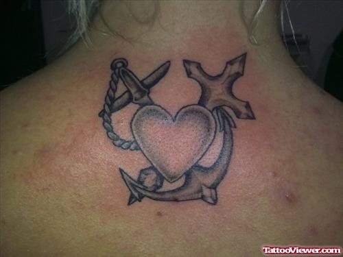 Faith Hope And Love Symbols Tattoos On Upperback