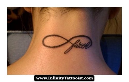 Back Neck Infinity Sign And Faith Tattoo