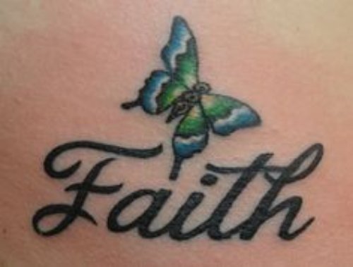 Colored Butterfly And Faith Tattoo