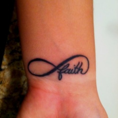 Left Wrist Infinity Sign And Faith Tattoo