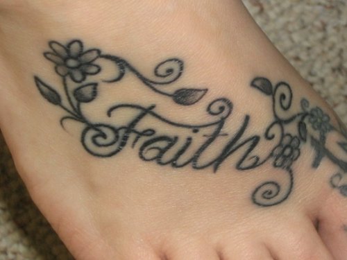 Flowers Faith Tattoo On Right Foot