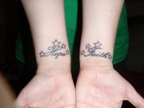 Hope Faith With Stars Tattoo On Wrists