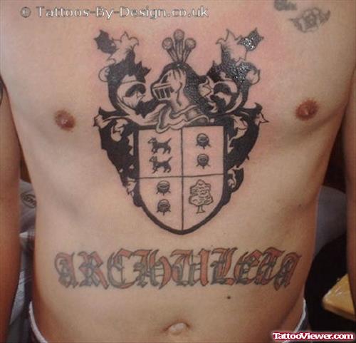 Grey Ink Family Crest Tattoo