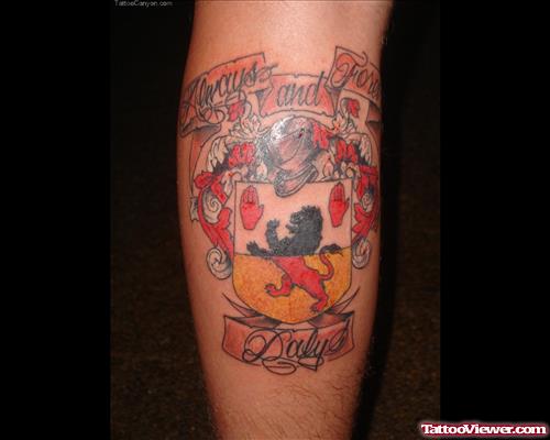 always And Forever Banner With Family Crest Tattoo