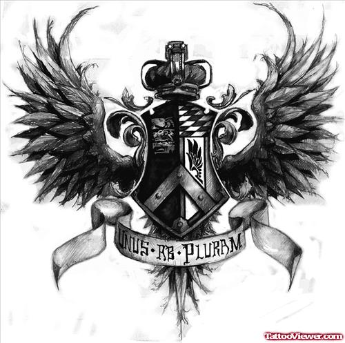 Winged Family Crest Tattoo Design
