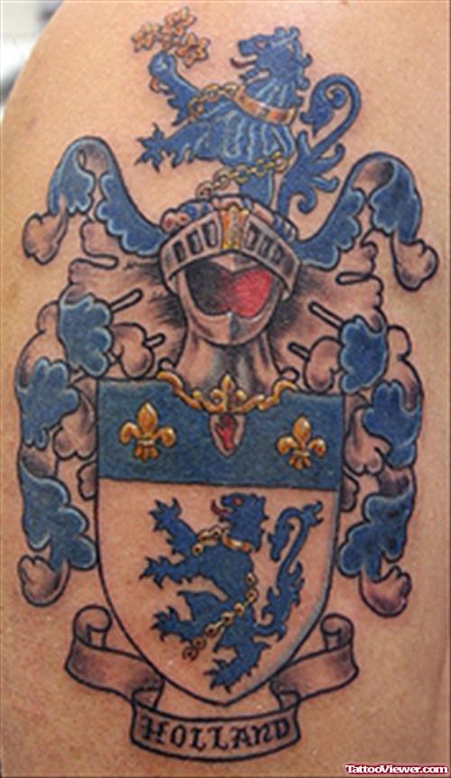 Cool Blue Ink Family Crest Tattoo