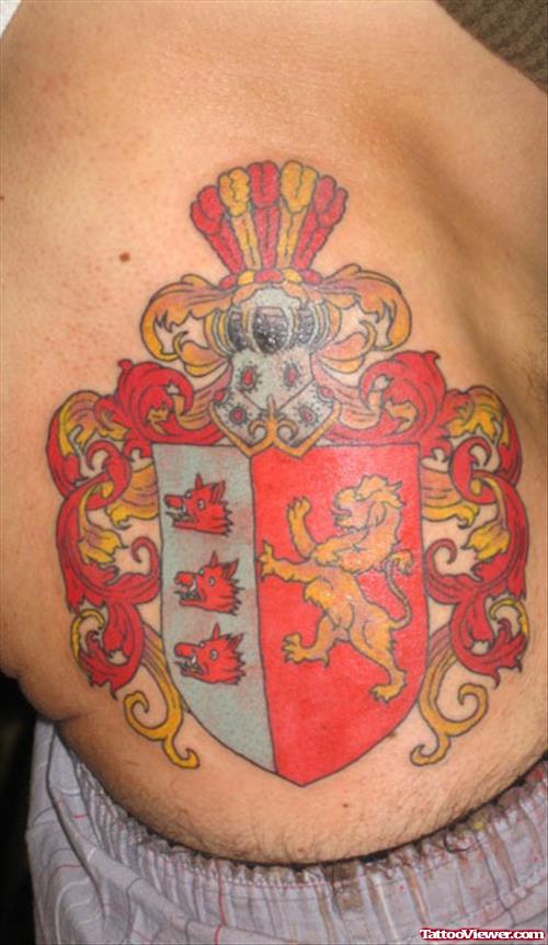 Red Ink Italian Family Crest Tattoo On Side Rib