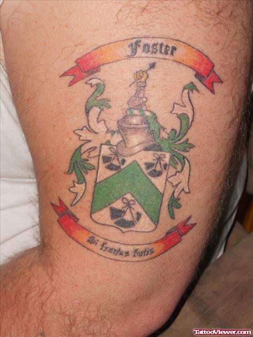 Beautiful Irish Family Crest Tattoo On Left Half Sleeve