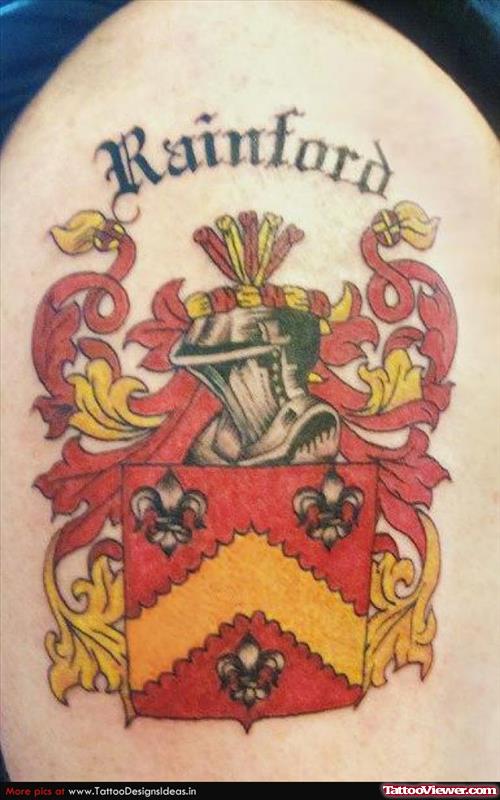 Rainford Family Crest Tattoo On Left Shoulder