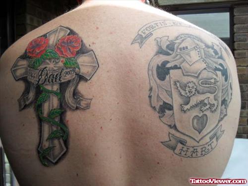 Memorable Cross And Family Crest Tattoos
