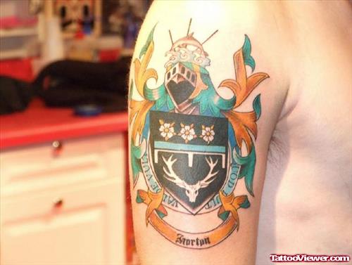 Color Ink Family Crest On Half Sleeve
