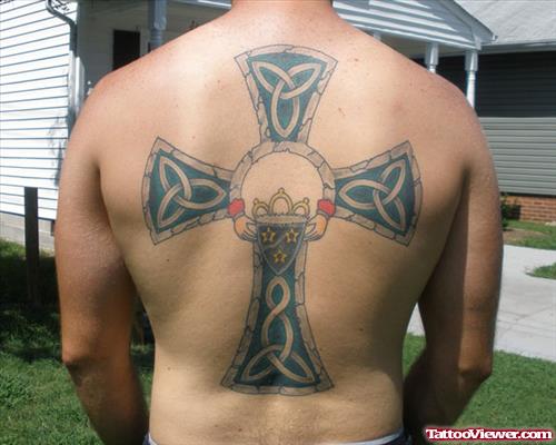 Celtic Cross Family Crest Tattoo On Back