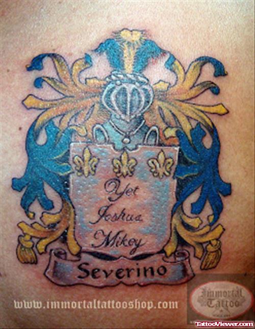 Attractive Colored Family Crest Tattoo