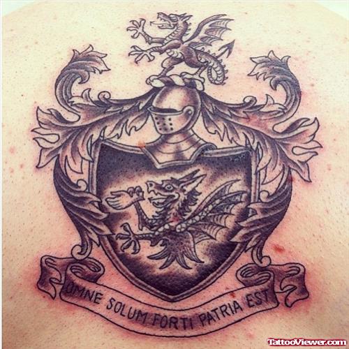 Classic Grey Ink Family Crest Tattoo