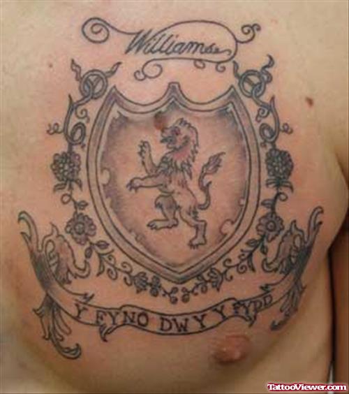 English Family Crest Tattoo On Chest