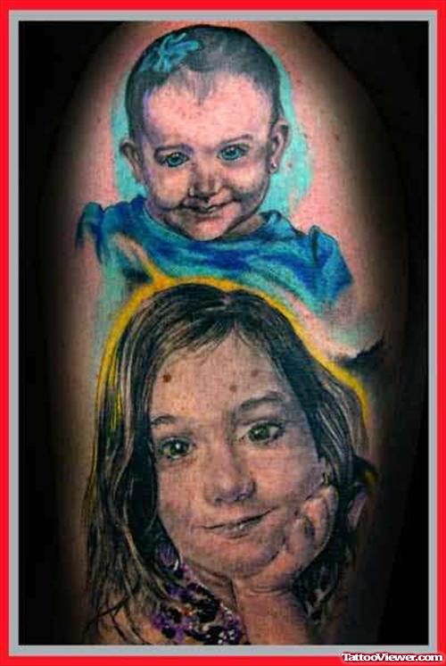 Baby And Girl Potrait Tattoo