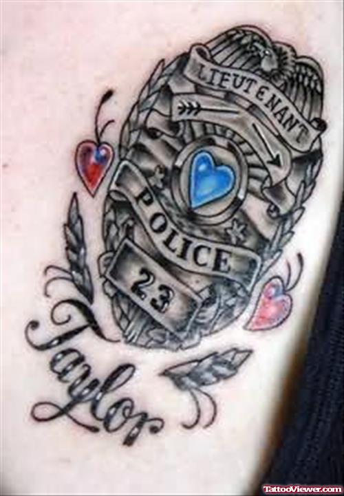 Police Family Crest Tattoo On Back