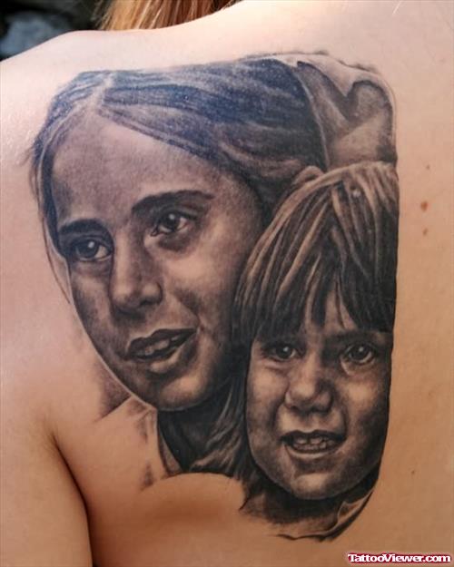 Family Potrait Tattoo On Back