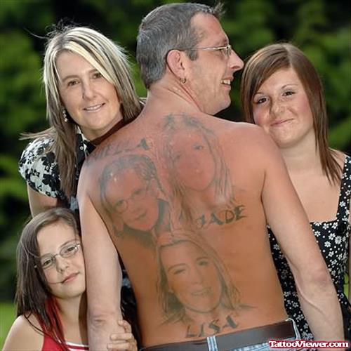 Family Faces Tattoo On Back