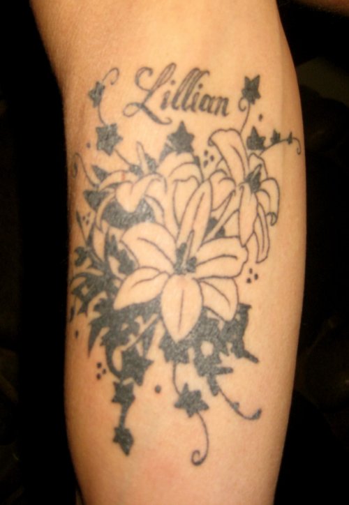 Lillian Flower Tattoo On Arm