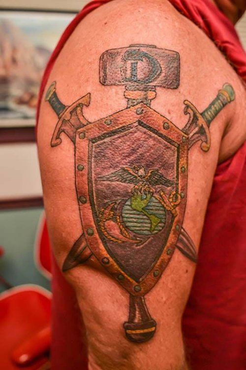 Awesome Family Crest Tattoo For Men