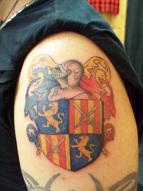 German Family Crest Tattoo On Shoulder