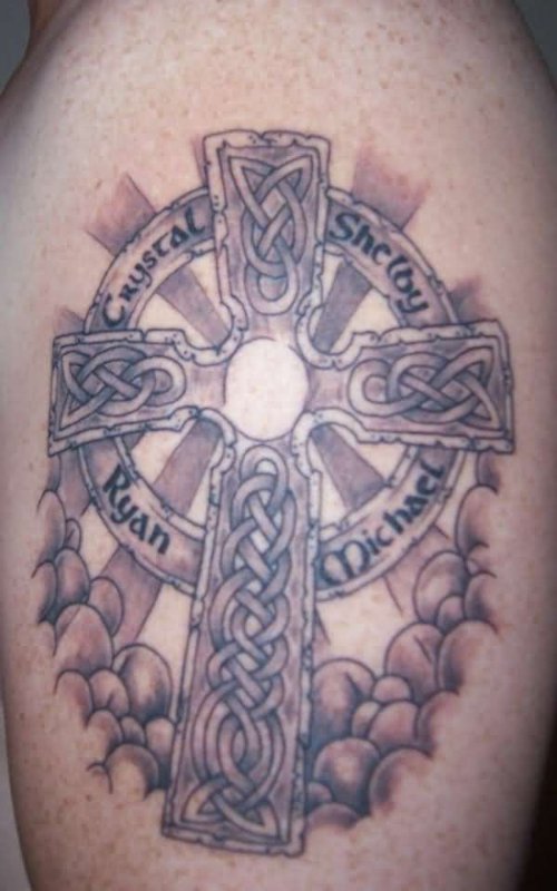 Family Cross Tattoo On Shoulder