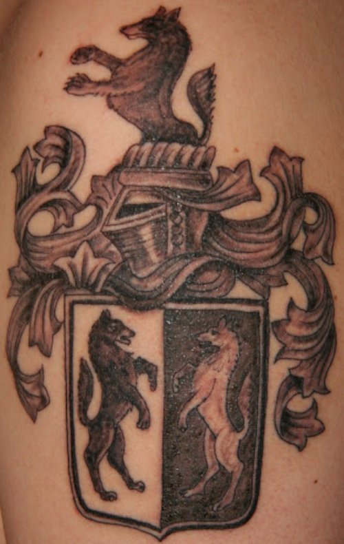 Cute Grey Ink Family Crest Tattoo