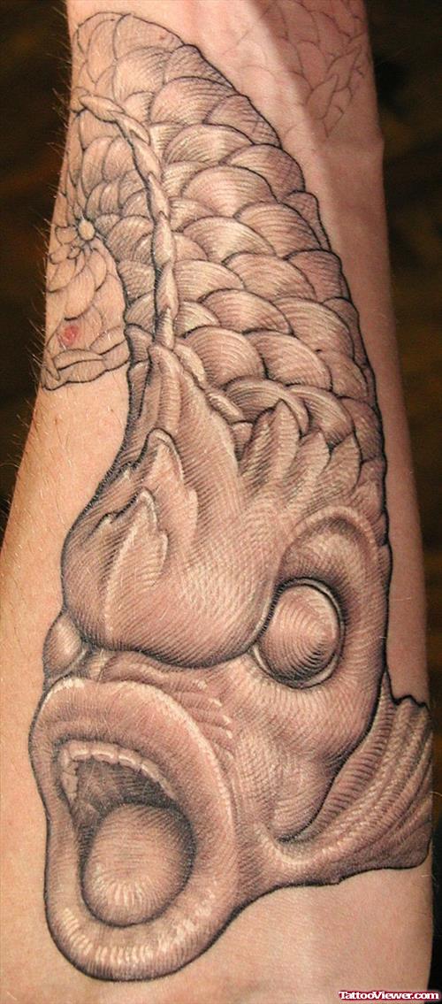 Grey Ink Fish Fantasy Tattoo