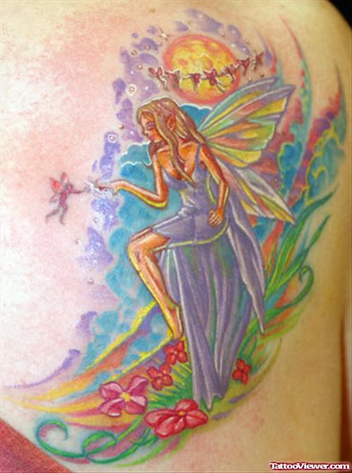 Beautiful Fantasy Tattoo On Right Back SHoulder