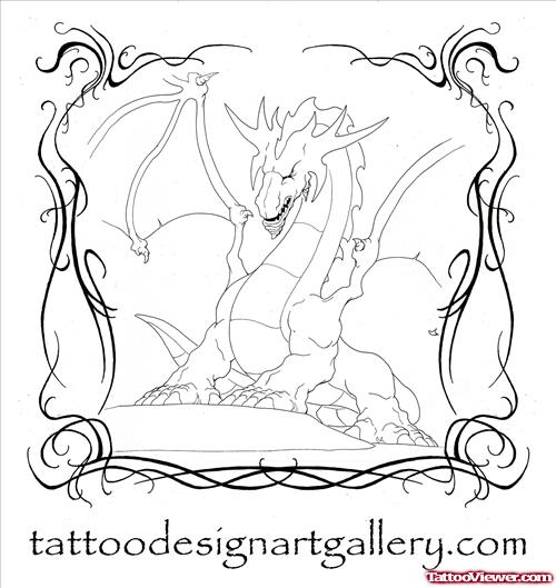 Outline Dragon Fantasy Tattoo Design