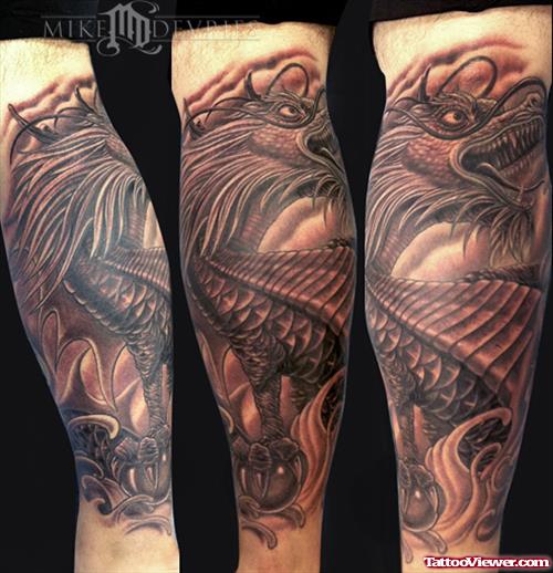 Cool Grey Ink Dragon Fantasy Tattoo